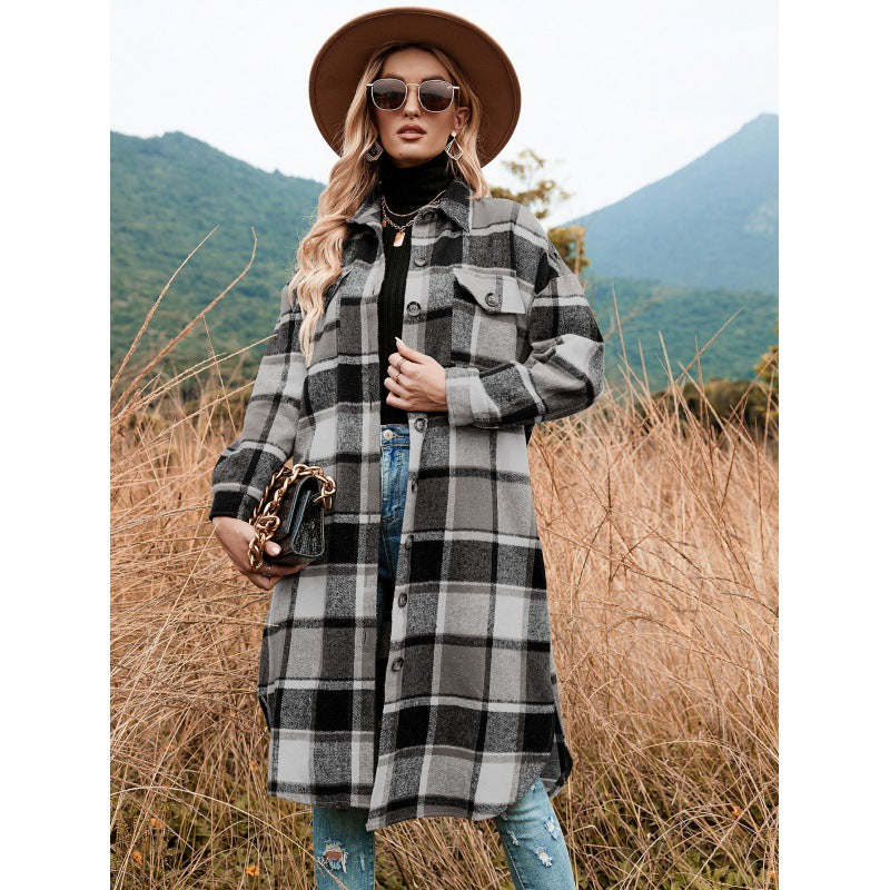 Chaqueta con botones hasta la rodilla a cuadros