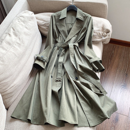 Long Green Linen Trench Coat