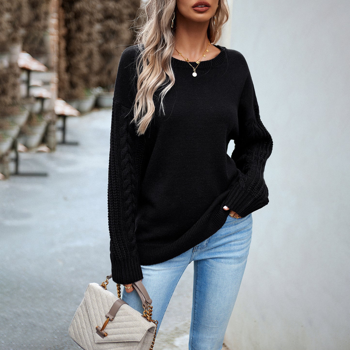 Women's Knitted Design Sleeve Sweater