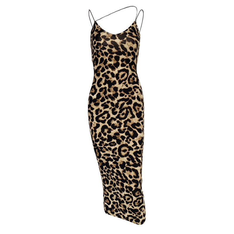 Leopard/Snake Print Asymmetrical Shoulder Strap Dress (2 Colors)