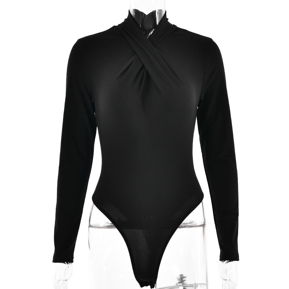 Body de manga larga con escote plisado cruzado (3 colores)