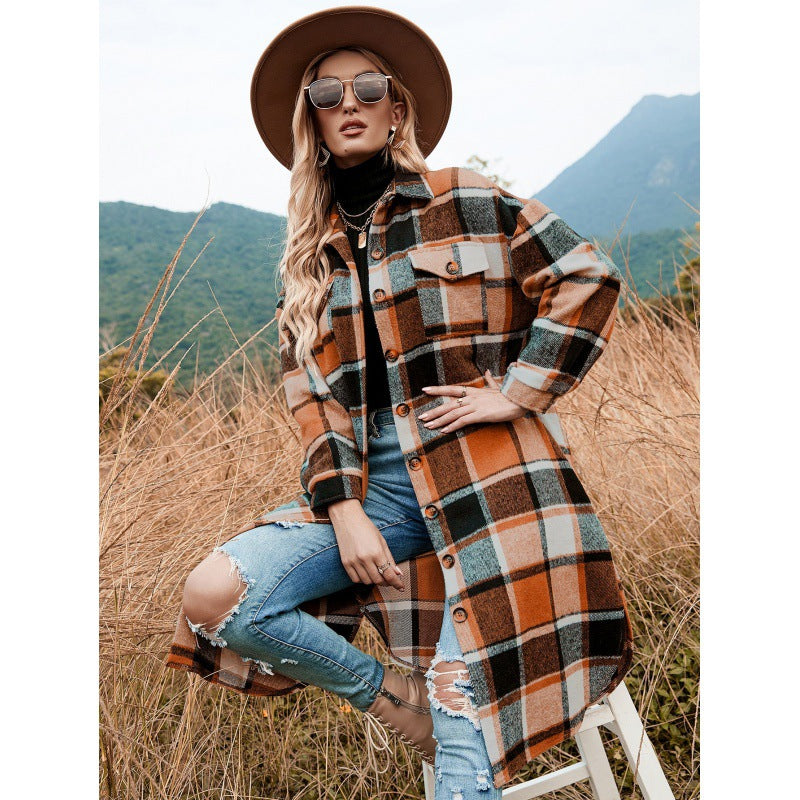 Chaqueta con botones hasta la rodilla a cuadros