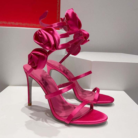 Rose – High Heels mit offener Spitze und Wickeldesign