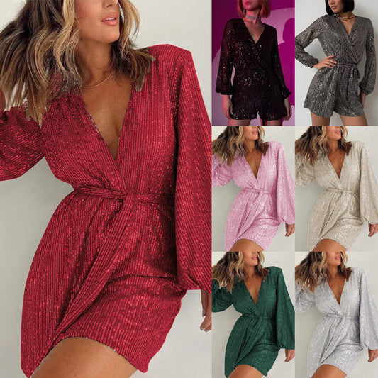Sequined Long Sleeve Dress (7 Colors)