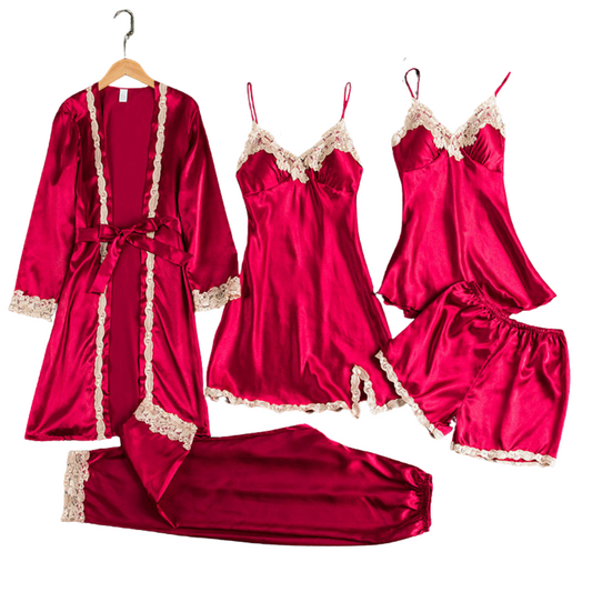 Five-Piece Silky Pajama Set