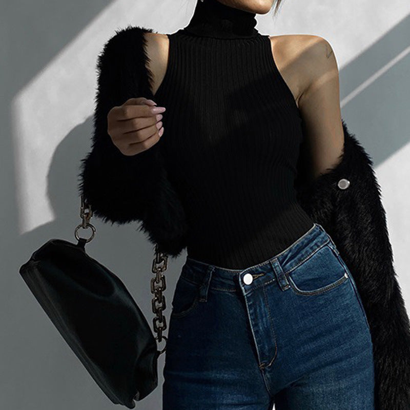 Top de mujer con cuello alto sin mangas