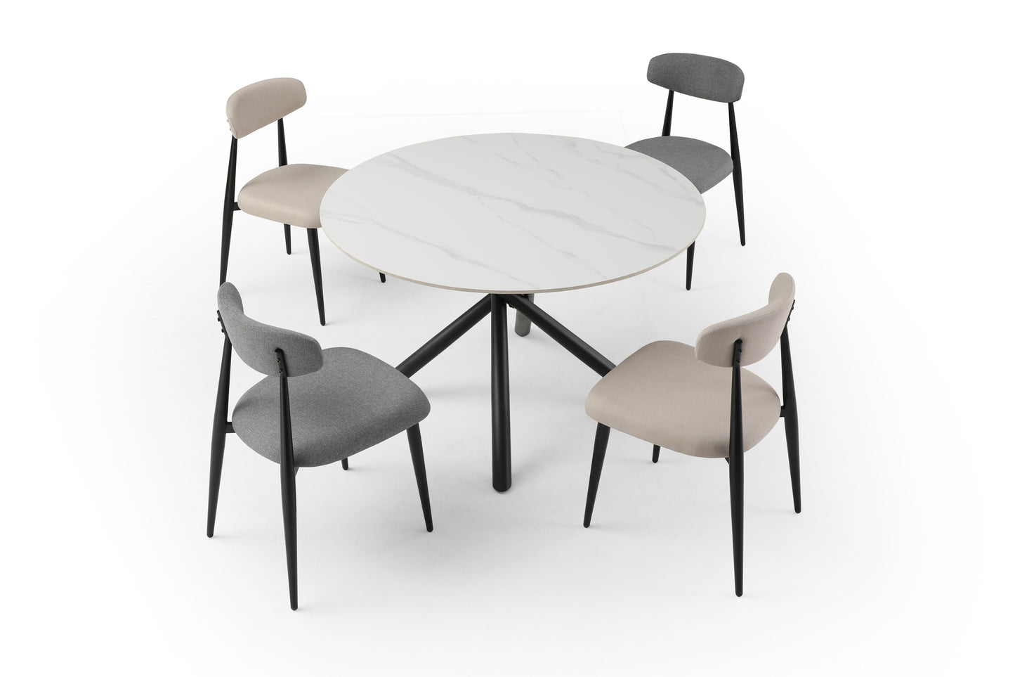 Esszimmerstühle 4er-Set, gepolsterte Stühle mit schwarzem Metallrahmen (Hellgrau)