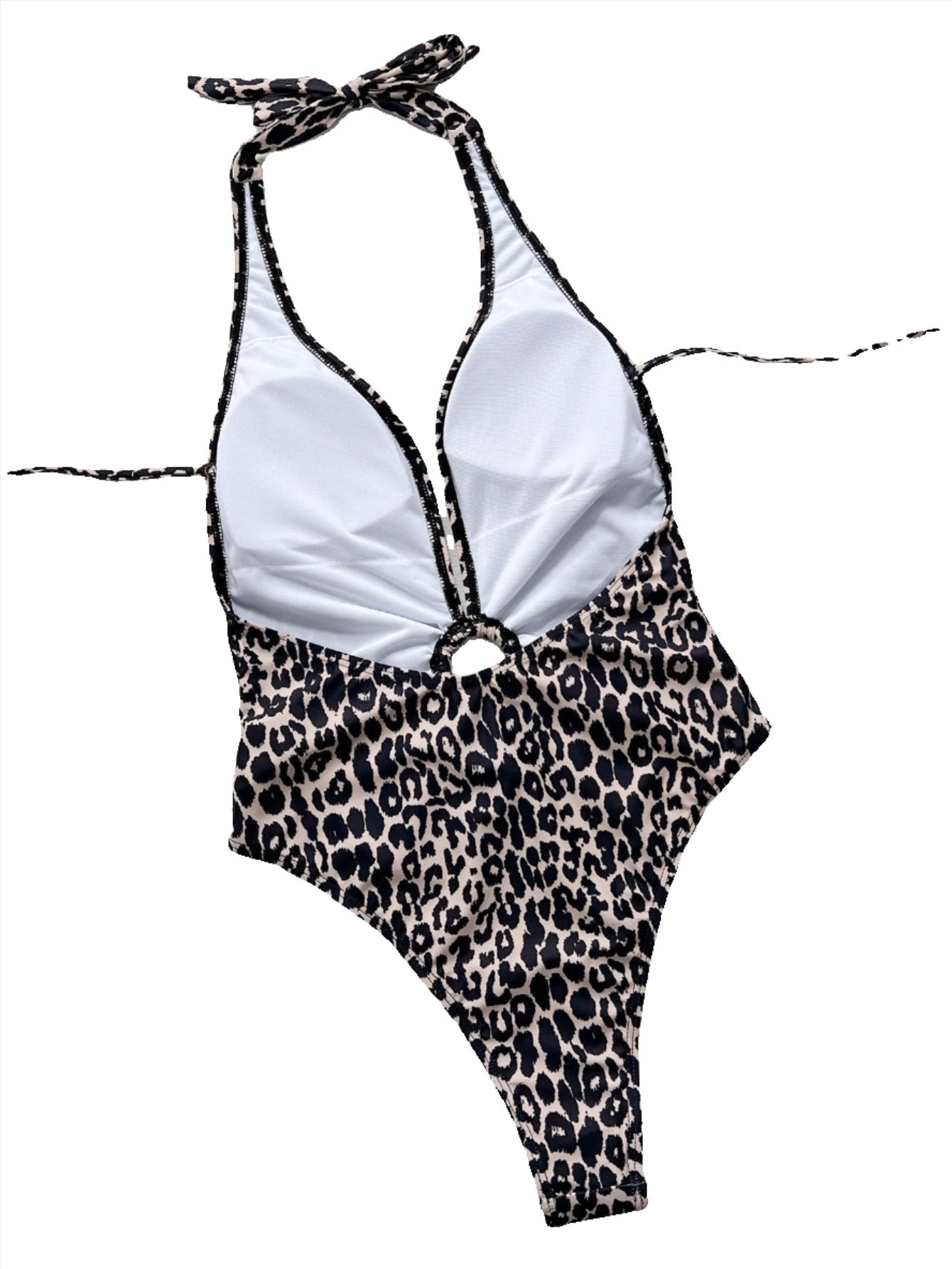 Einteiliger Badeanzug mit Leopardenmuster und Ringdetail