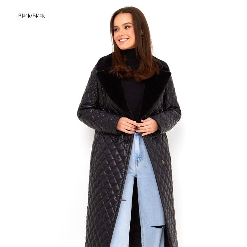 Chaqueta acolchada con solapa de forro polar para mujer