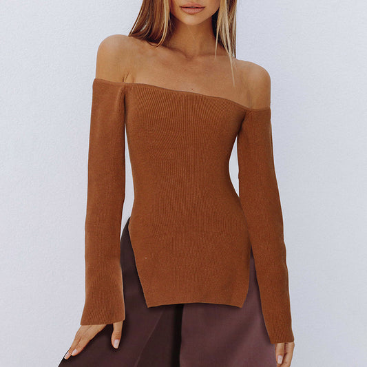 Women's Strapless Long Sleeve Fashion Slits Sweater