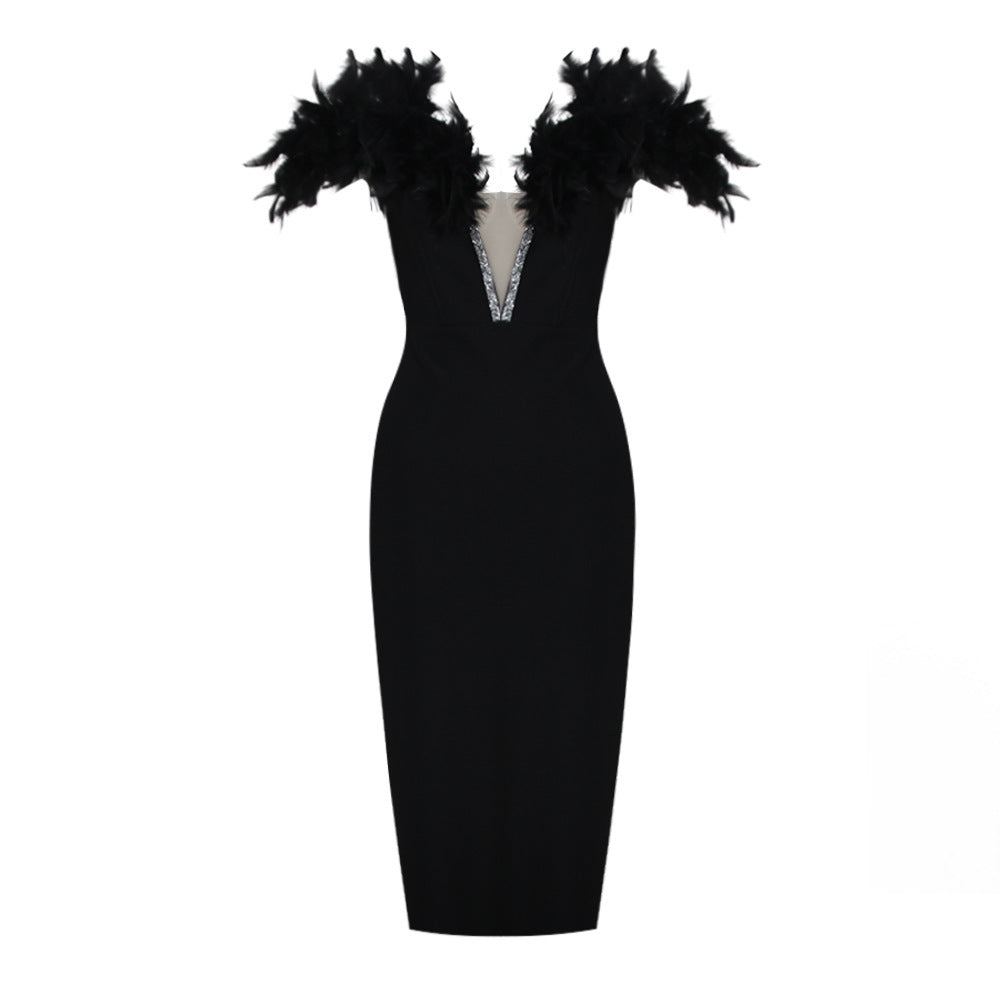 Luxxe Feathered Diamond Accent Bandage Dress (3 Colors)