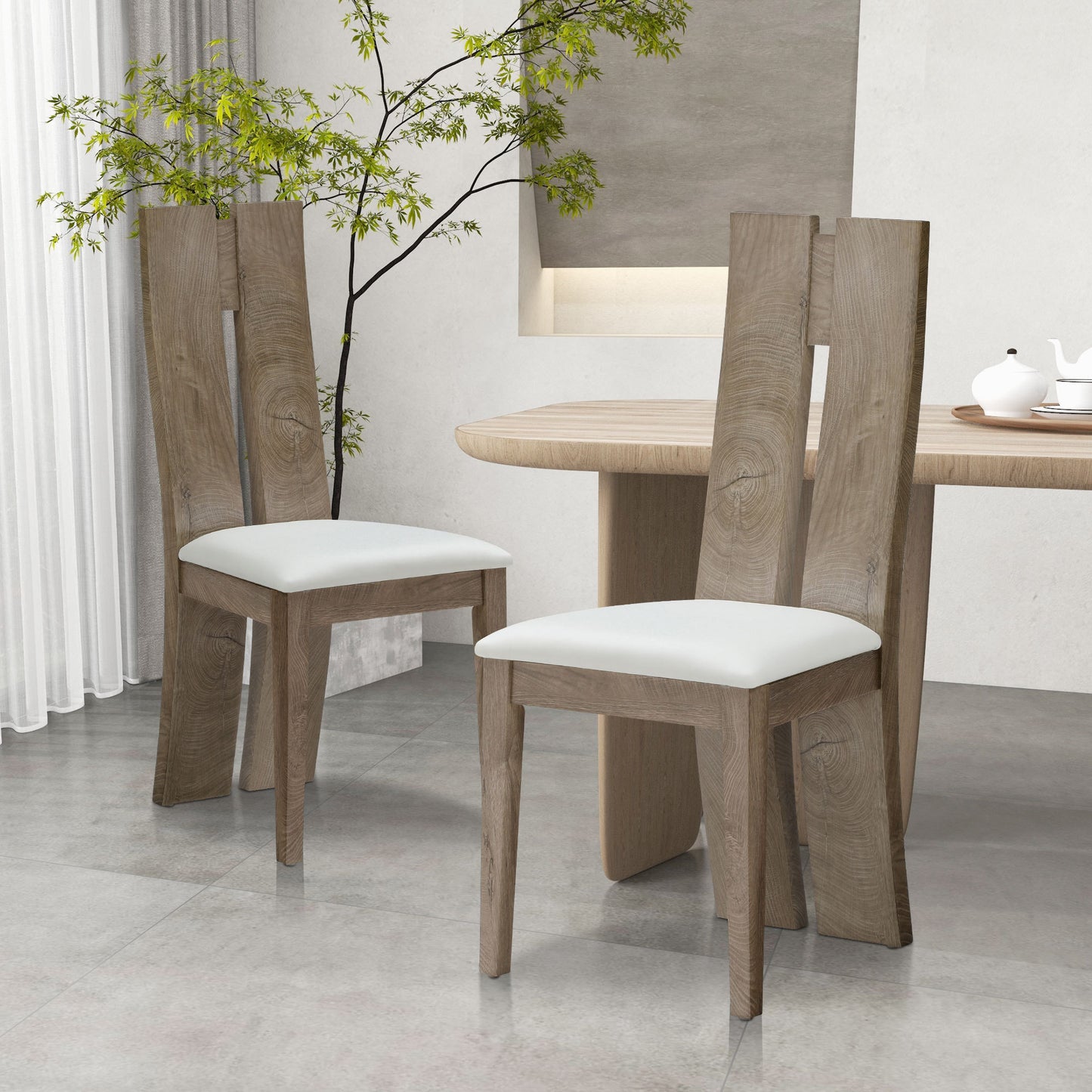 Esszimmerstuhl 2er Set PU Leder gepolstert Sitzkissen Holz hohe Rückenlehne