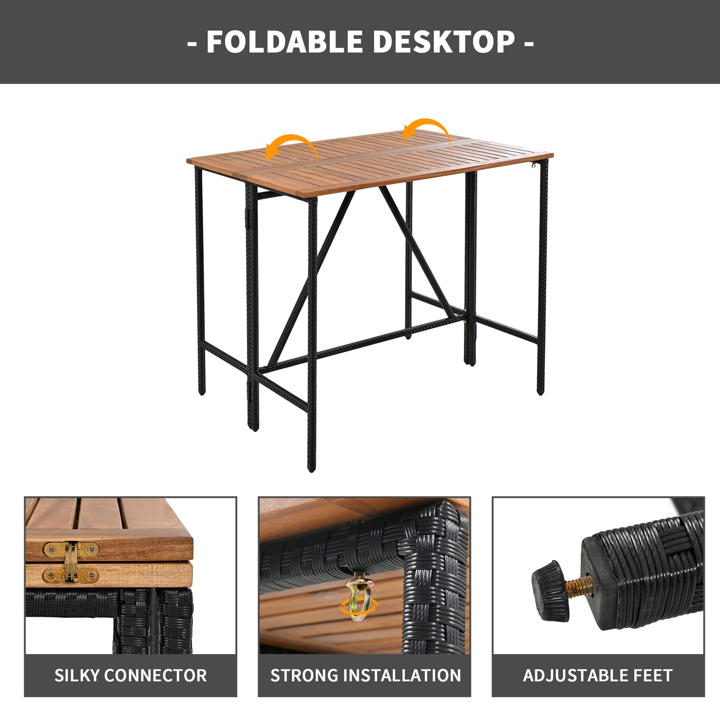 10-teiliger Outdoor-Bartisch aus Akazienholz mit acht gepolsterten Hockern, braun