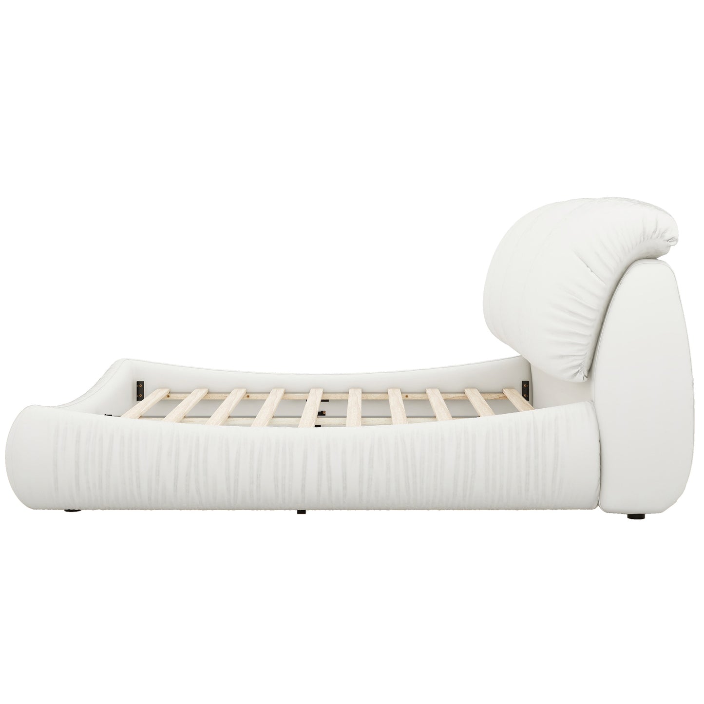 King Size Luxury Handmade Upholstered Leather Bed with Oversized Padded Backrest, White