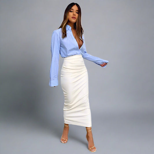 Leather Back Slit Long Skirt (2 Colors)