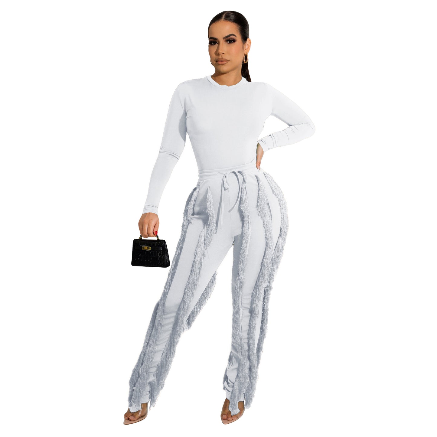 Tassel Two-piece Pants Outfit (8 Colors)