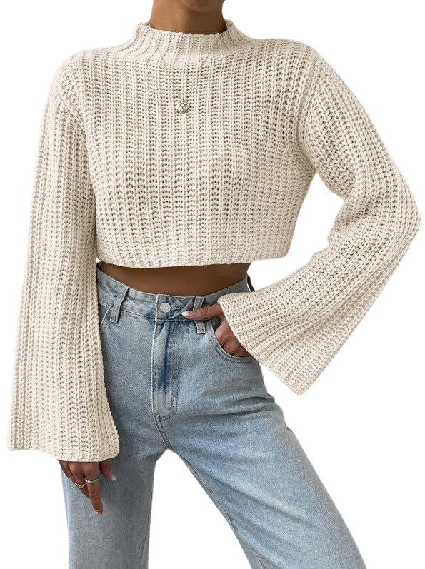 Cropped Knitted Mock Neck Sweater (3 Colors)