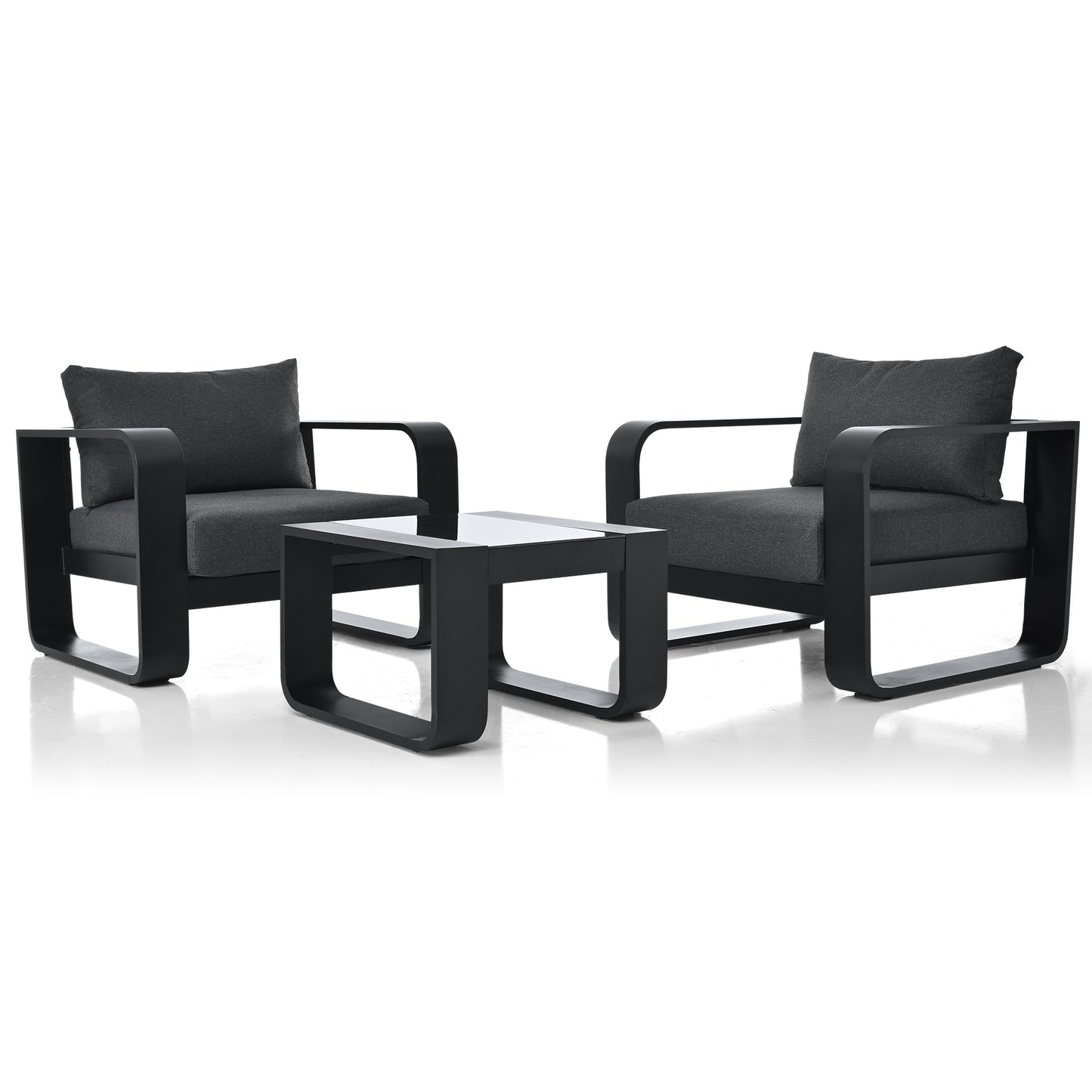 3-teiliges Terrassenmöbelset mit Aluminiumrahmen, 17 cm dickem Kissen und Couchtisch, wetterfestes Outdoor-Set