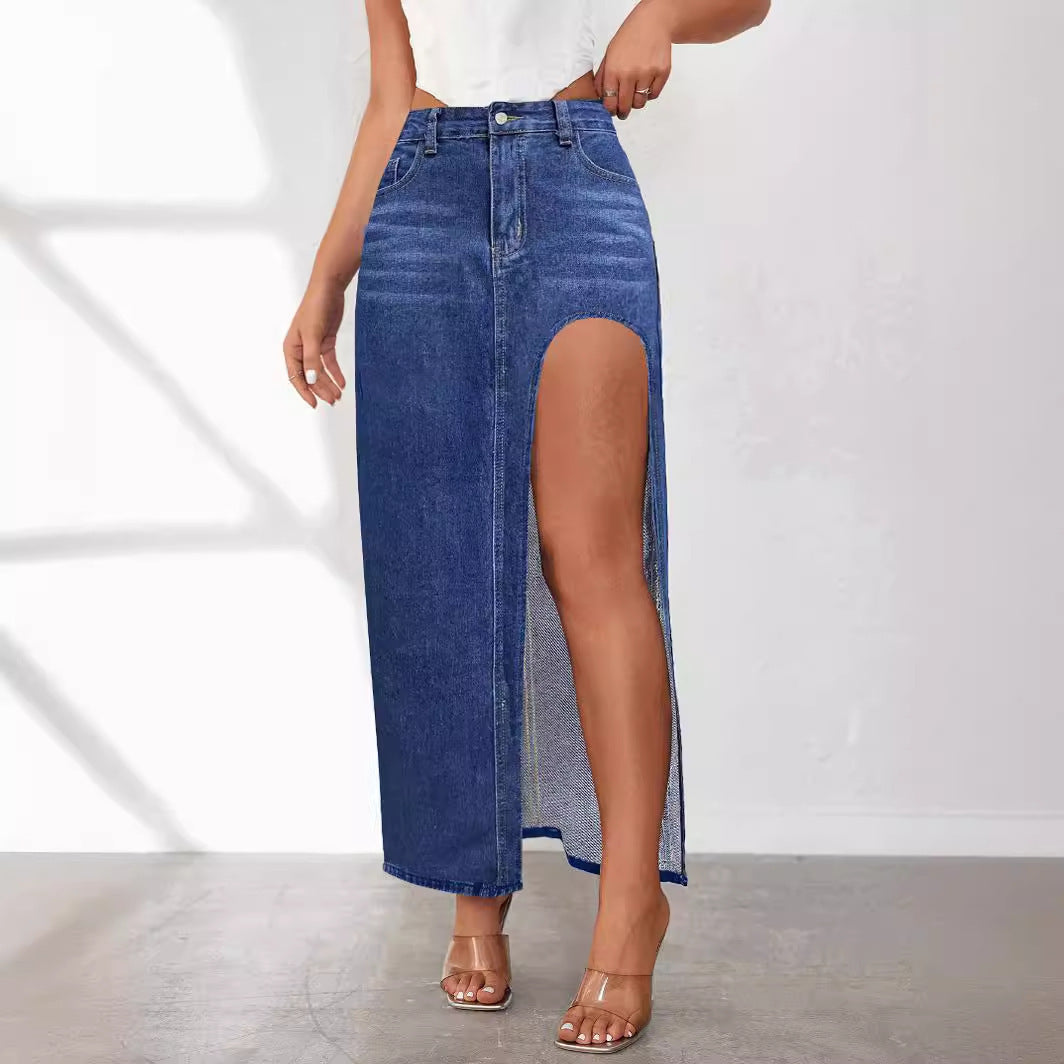 High Slit Women's Washed  Denim Skirt (5 Colors)