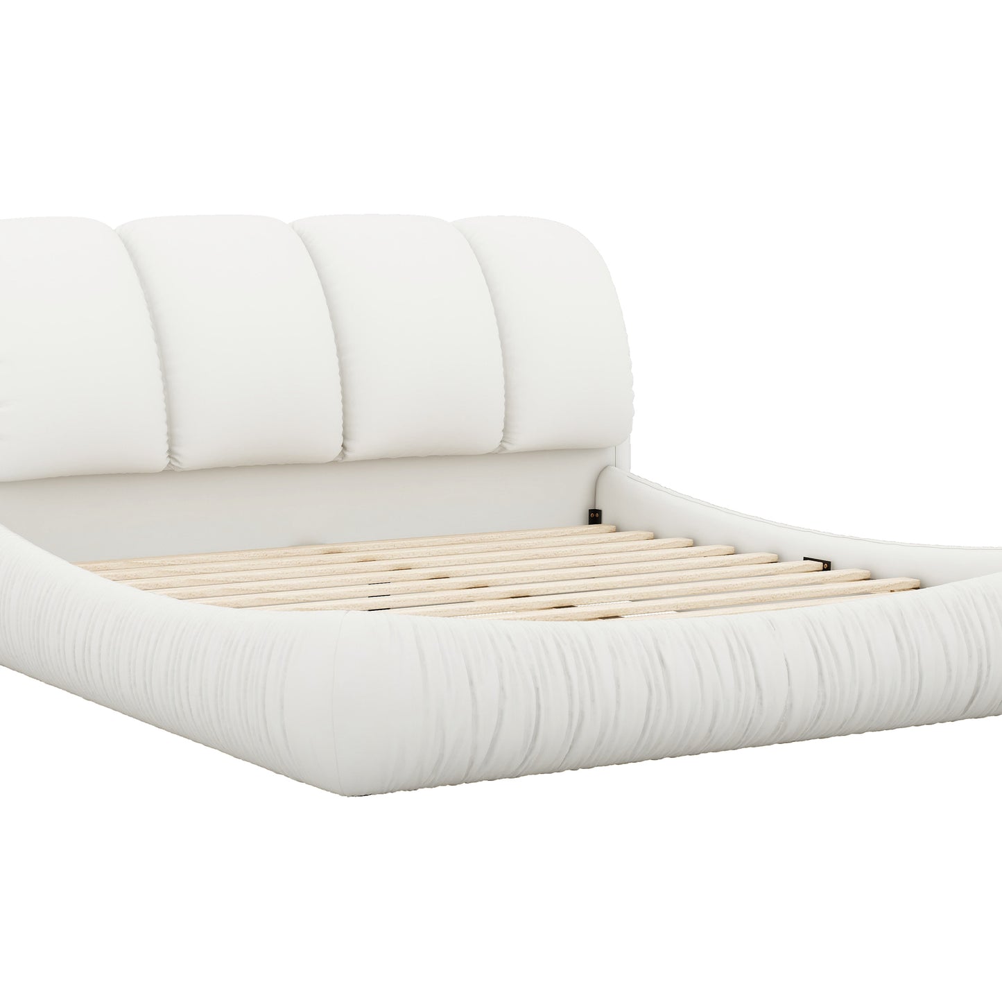 King Size Luxury Handmade Upholstered Leather Bed with Oversized Padded Backrest, White