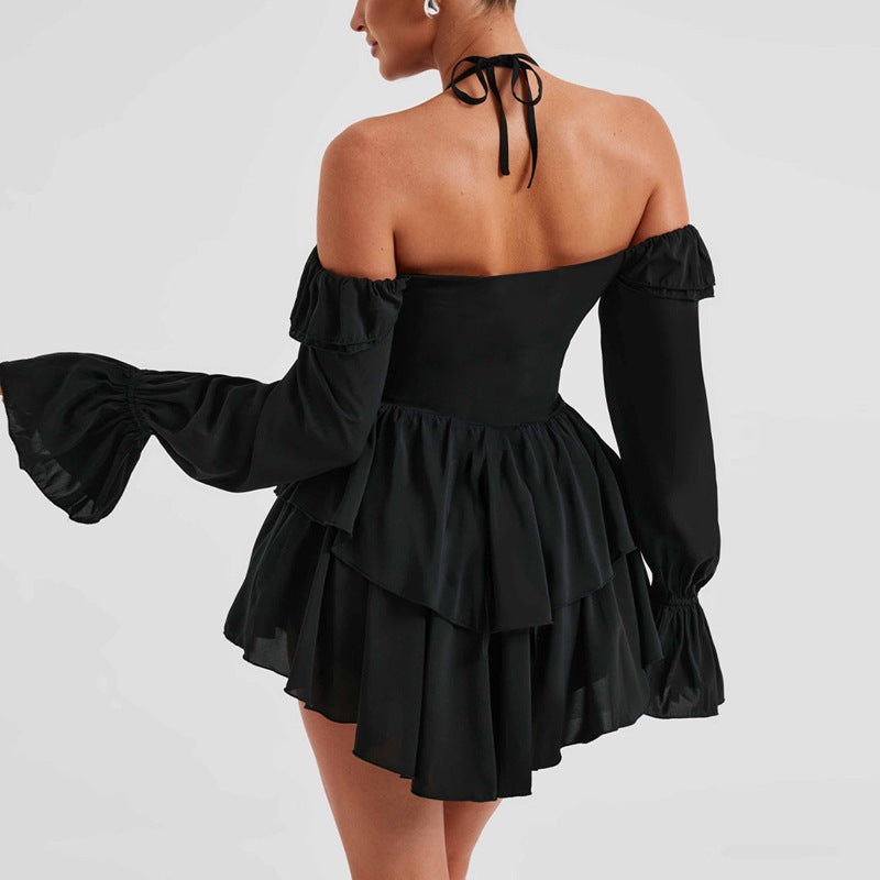 Schulterfreier Neckholder-Strampler mit Rüschen für Damen