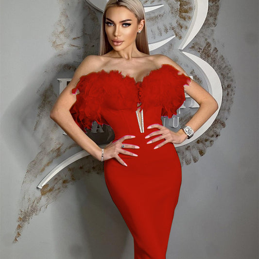 Luxxe Feathered Diamond Accent Bandage Dress (3 Colors)