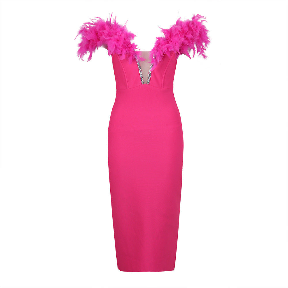 Luxxe Feathered Diamond Accent Bandage Dress (3 Colors)