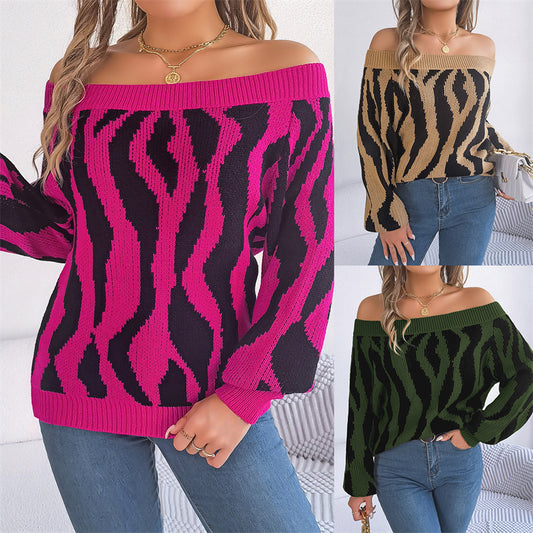 Off-the-shoulder Zebra Stiped Sweater (3 Colors)