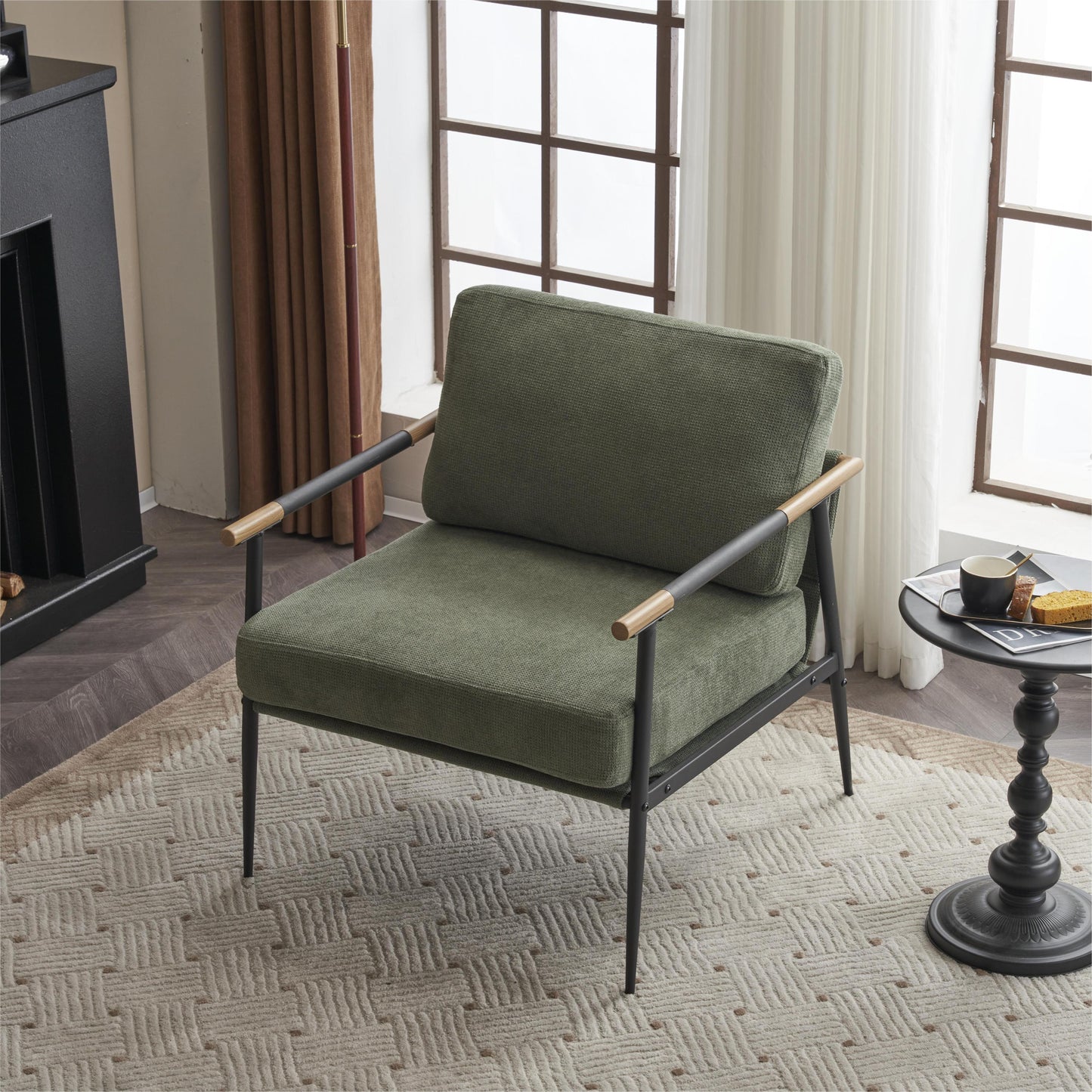 Moderner Mid-Century Loungesessel mit Stahlrahmen - Grün