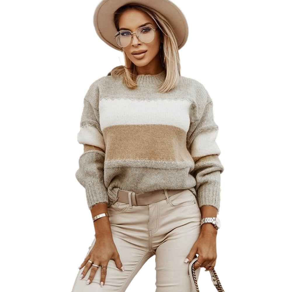 Color Block Round Neckline Sweater