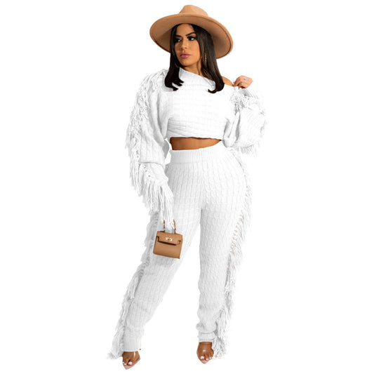 Tassel Long Sleeve Sweater 2 Piece Set