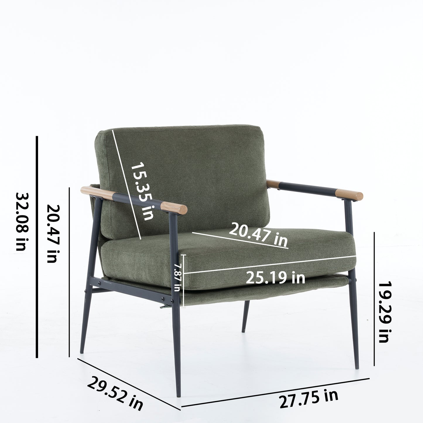 Moderner Mid-Century Loungesessel mit Stahlrahmen - Grün