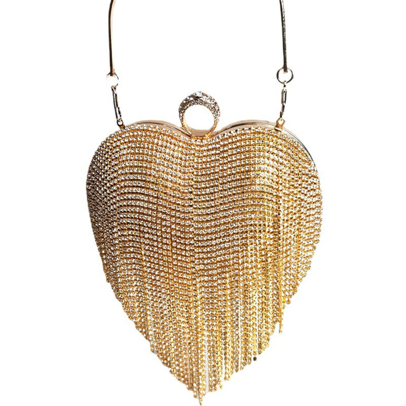 I-Heart Tassel Inlaid Rhinestone Purse