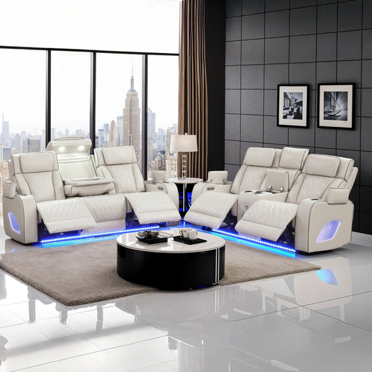 Dual Power Reclining 2 PC Sofa Livingroom Set Massage Function Included-Beige