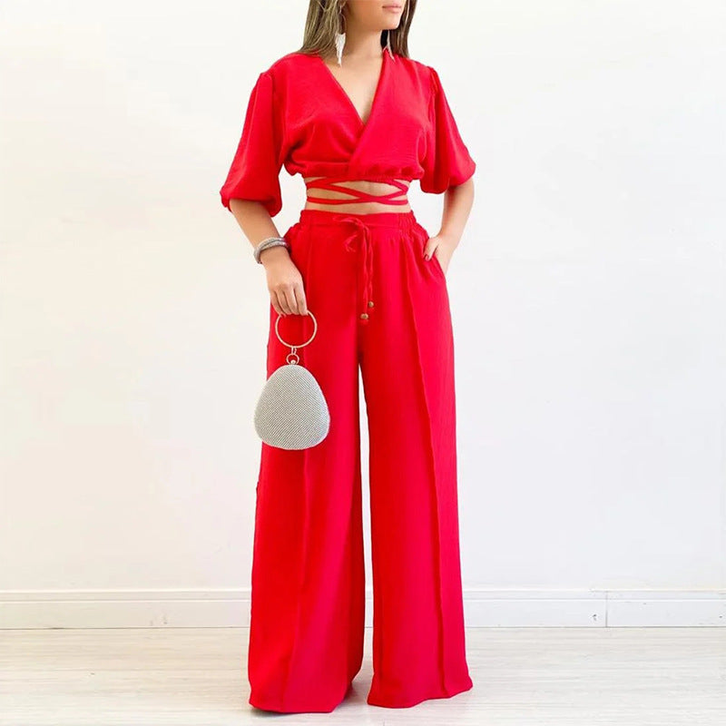 Conjunto de pantalón y top corto fluorescente de verano