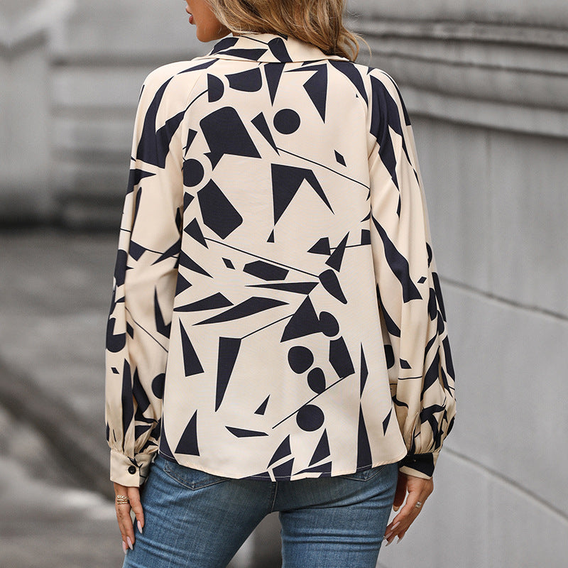 Blusa de manga larga de moda abstracta caqui y negra