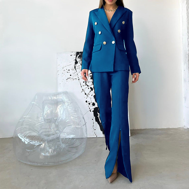 Traje de pantalón acampanado con cremallera para mujer