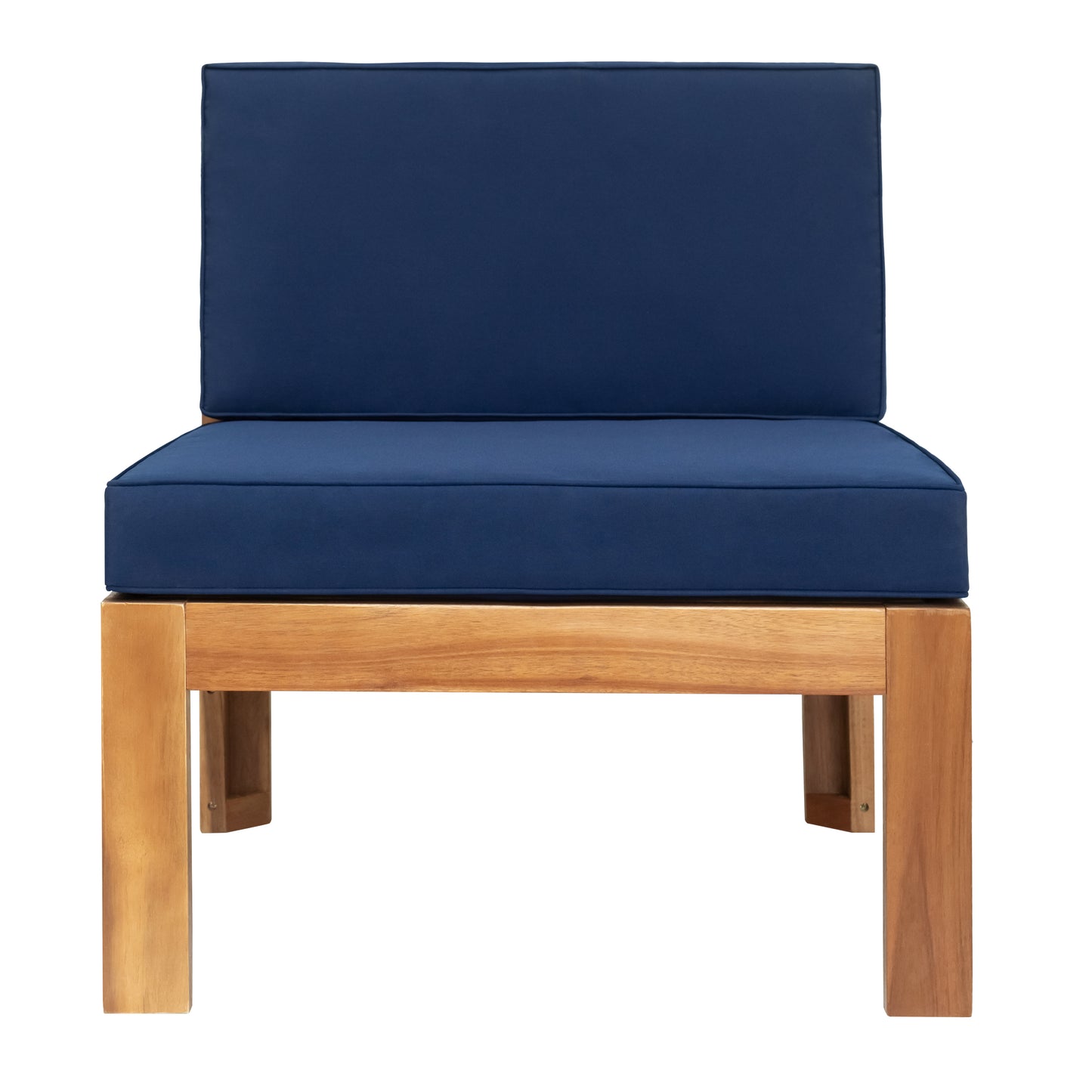 5-Piece Wood Outdoor Sectional Sofa Patio Set with Blue Cushions