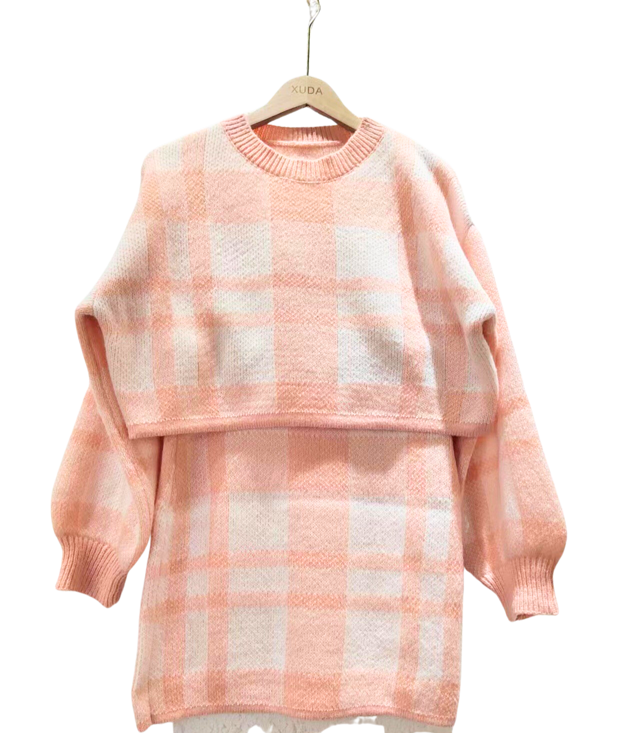 Checkered Two-piece Sweater Skirt Set