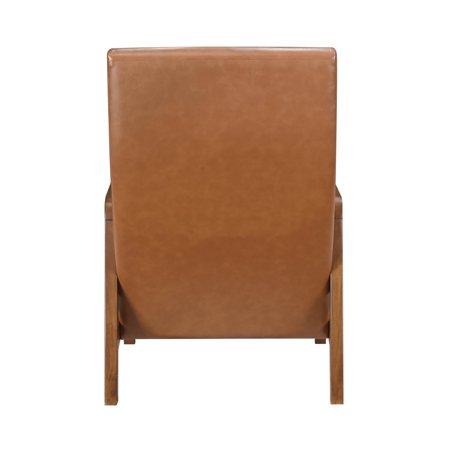 Moderner Stuhl aus braunem Kunstleder, Walnuss-Finish, Beine aus Massivholz