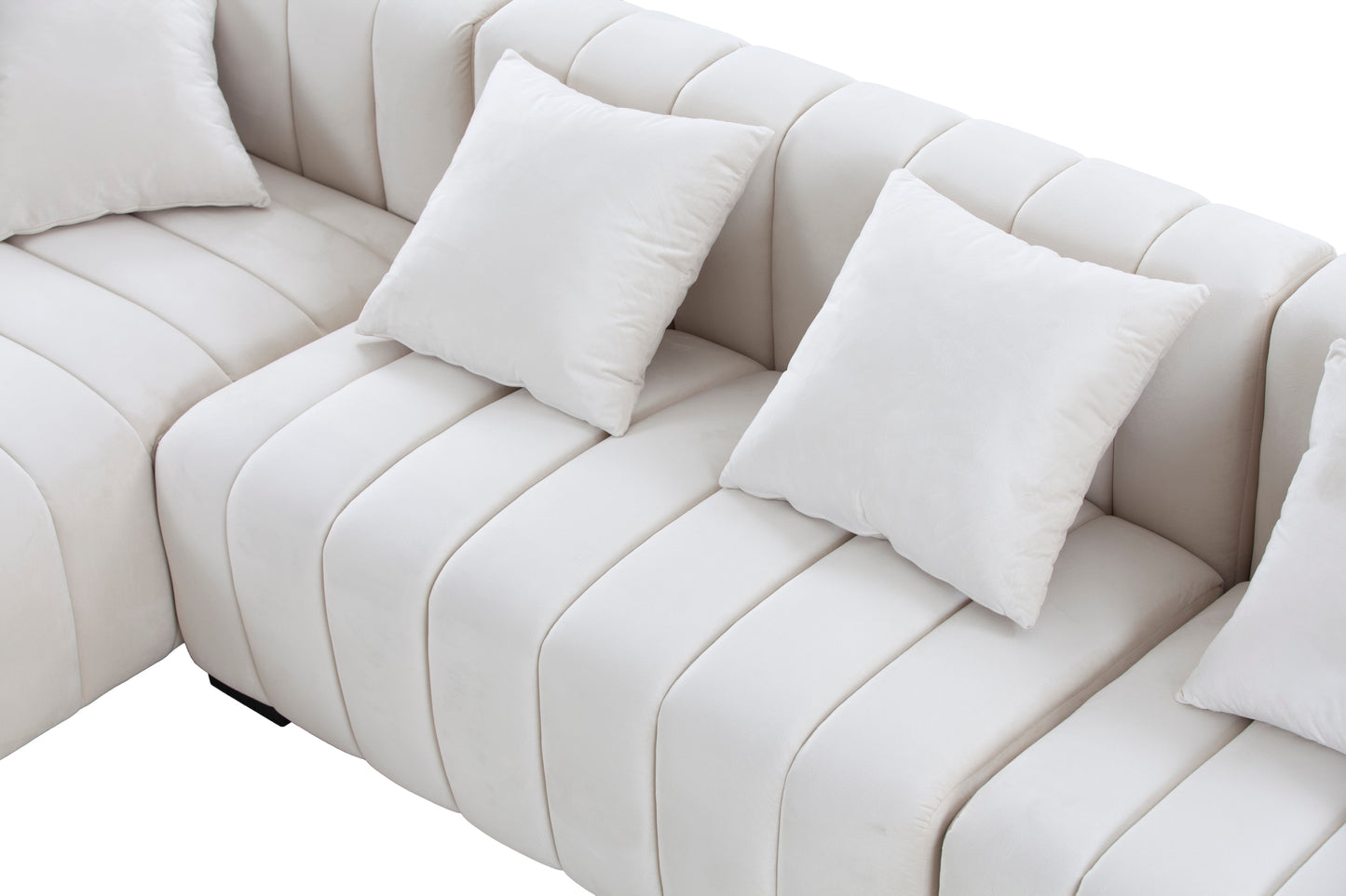 139'' Channel Tufted Sofa Velvet Upholstered Left Chaise Modular Sofa beige