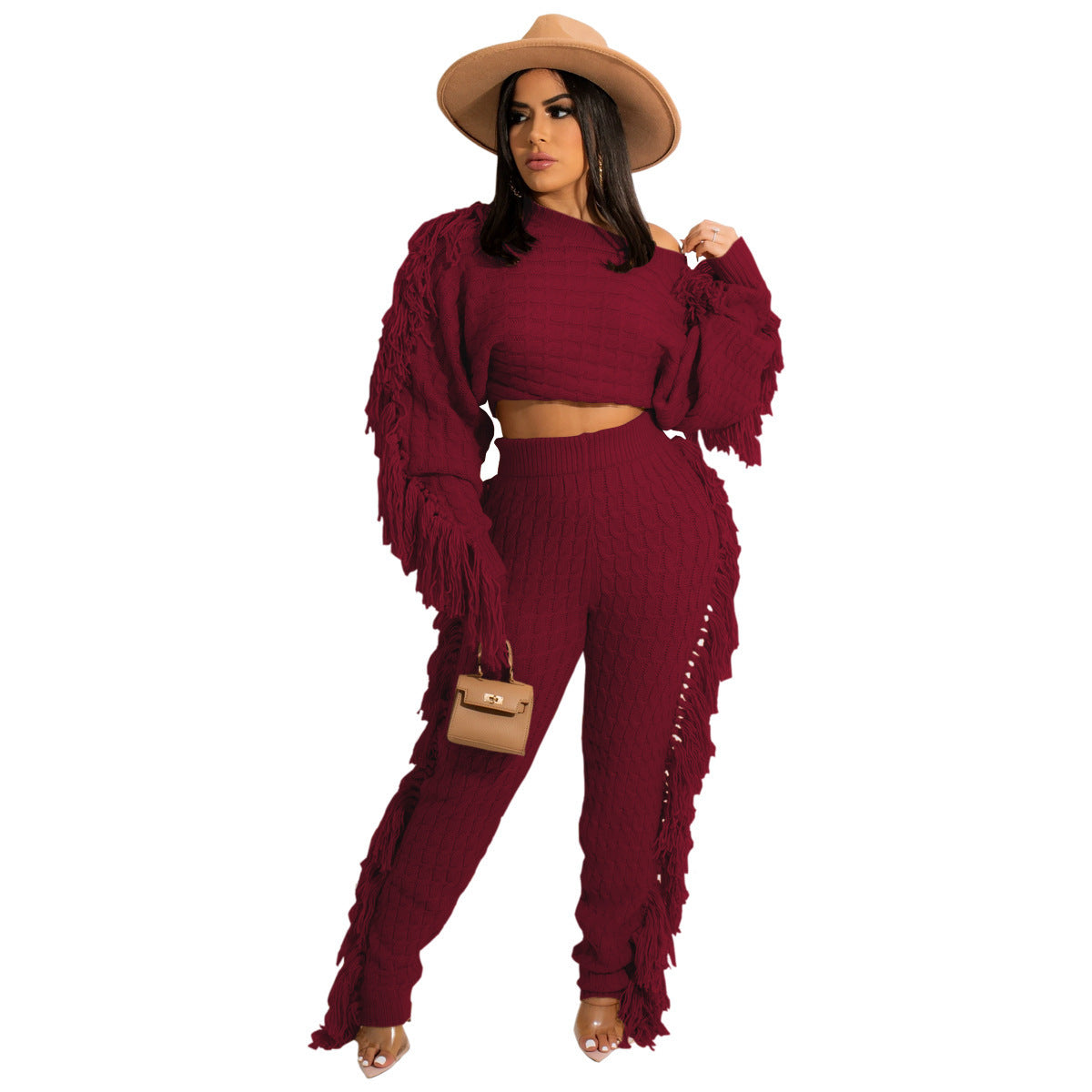 Tassel Long Sleeve Sweater 2 Piece Set