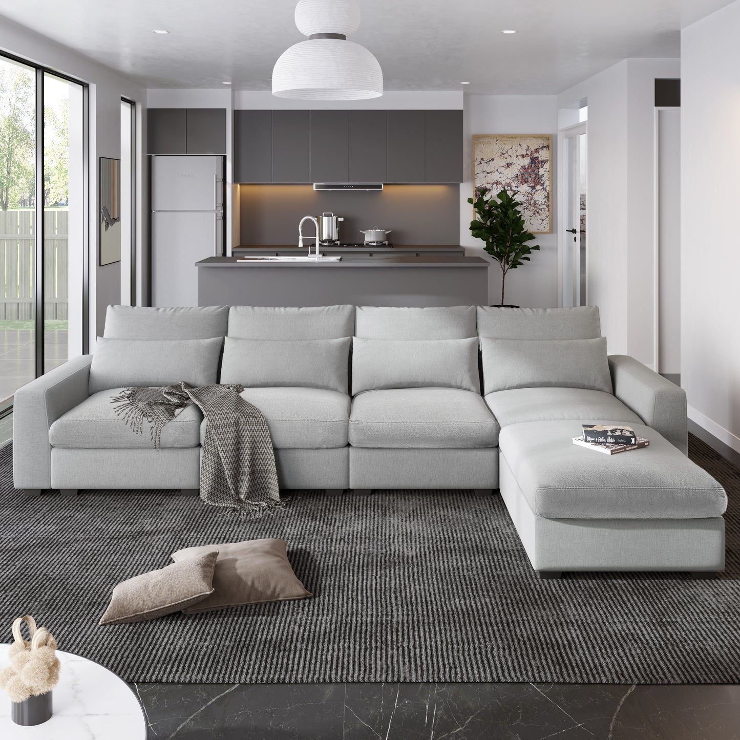 Light Grey Modern Large L-Shape Sectional Sofa, Convertible Sofa Couch with Reversible Chaise for Living Room