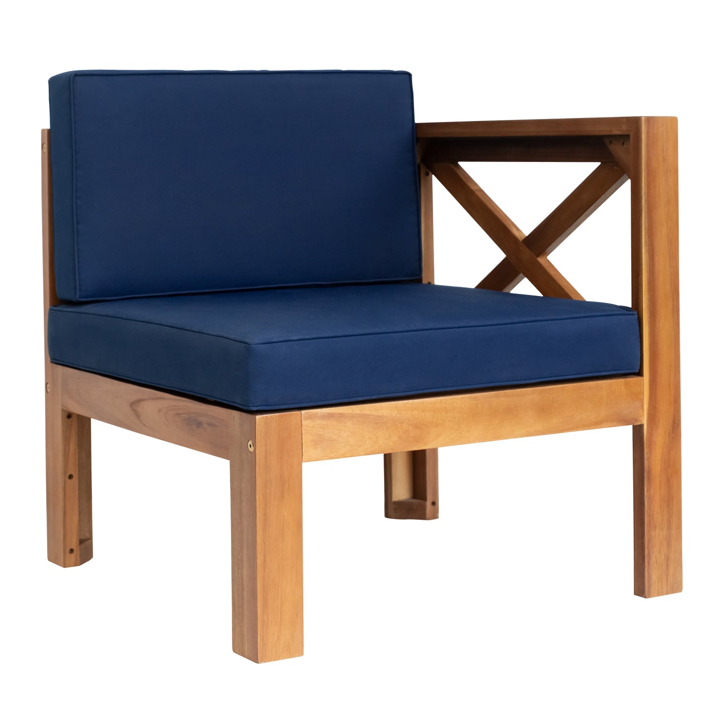 5-Piece Wood Outdoor Sectional Sofa Patio Set with Blue Cushions