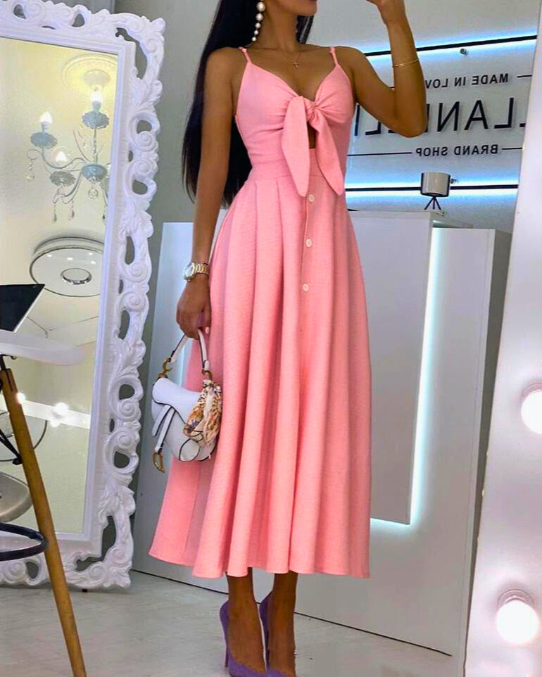 Sabrina Spaghetti Strap Bust Tie Cutout Dress