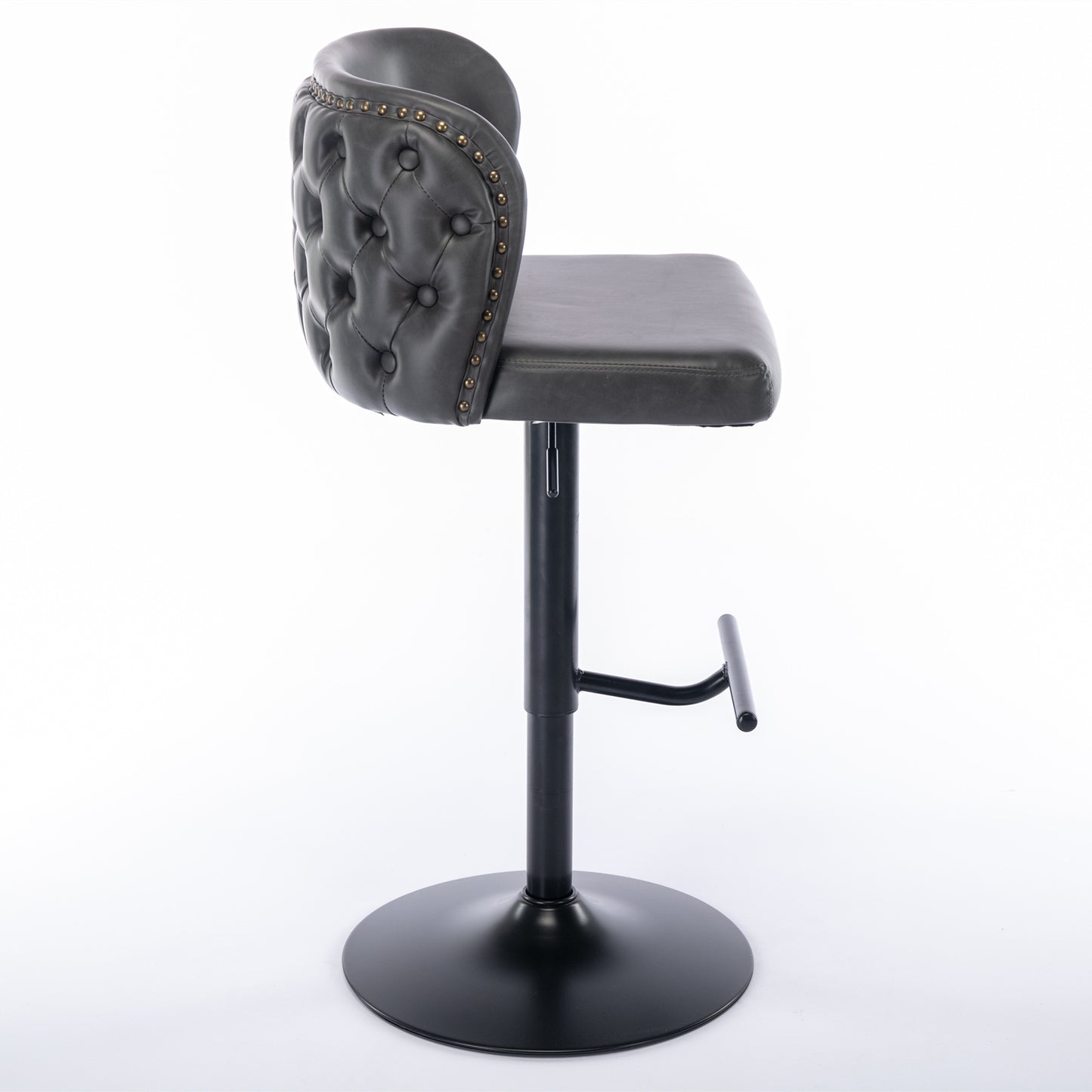 A&A Furniture, anthrazitgraue, mit veganem Leder gepolsterte, drehbare Barhocker (2er-Set)