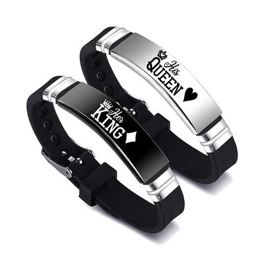 Schwarz & Silber Ihr König/Seine Königin-Paar-Armband