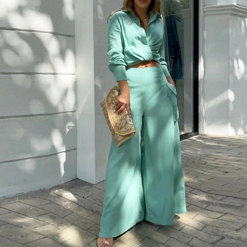 Conjunto de camisa y pantalones con pierna estilo informal a la moda para mujer (opciones de color)