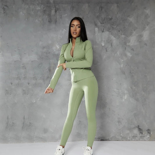 Conjunto de ropa deportiva deportiva con chaqueta y medias con cremallera