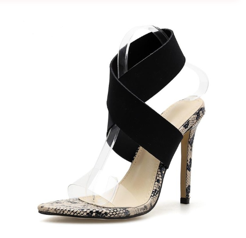 High Heels mit transparenter Zehenpartie und Schlangenmuster